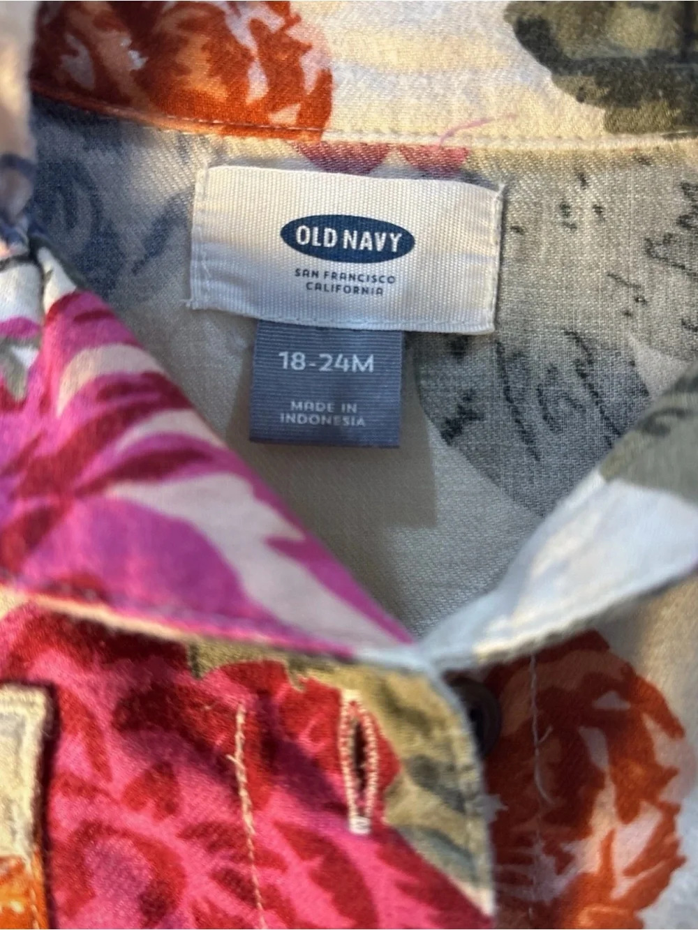 Old Navy Dress 18-24M Girls Floral Rose Shirt Dress Beige Pink Blue Cottagecore